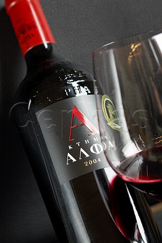 Bottle of red wine from Alpha Estate winery Amyndeon Macedonia Greece Amyndeon