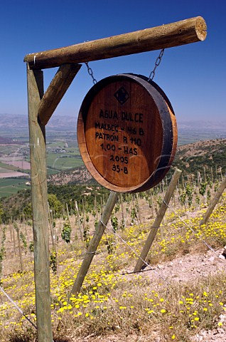Agua Dulce sign marking Malbec vines in vineyard of Luis Felipe Edwards Colchagua Valley Chile Rapel