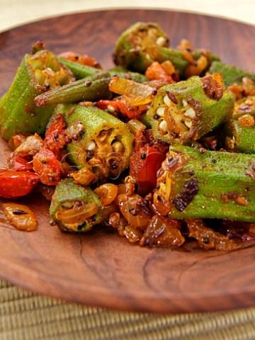 Dish of spicy okra