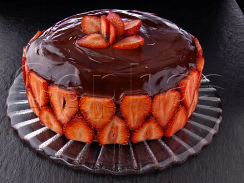 Whole strawberry chocolate cake