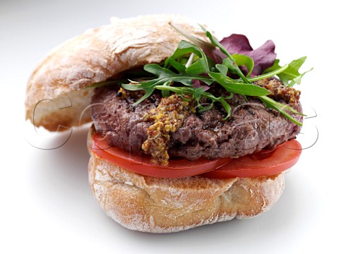 Venison burger in a ciabatta roll