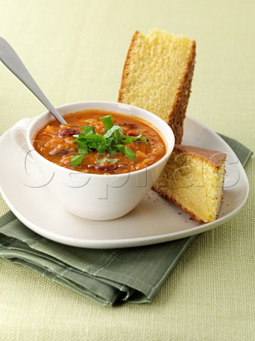 Chilli bean soup and cornbread