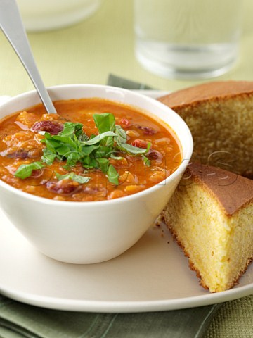 Chilli bean soup and cornbread