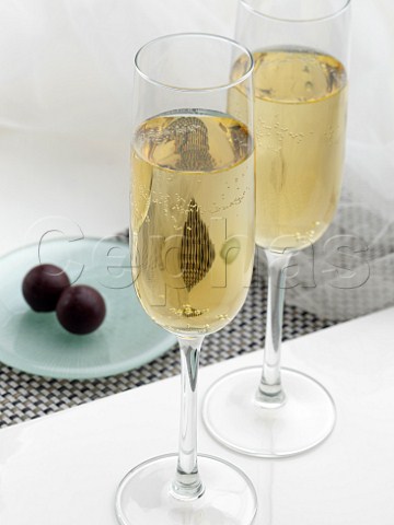 Champagne glasses and chocolate truffles