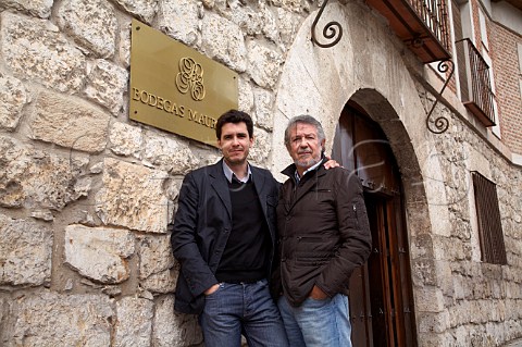 Mariano Garca with his son Mauro Alberto Garca outside the old stone winery of Bodegas Mauro in Tudela de Duero near Valladolid Castilla y Len Spain