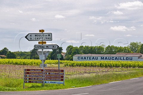 Chteaux and road signs near Chteau Maucaillou Mdrac Gironde France