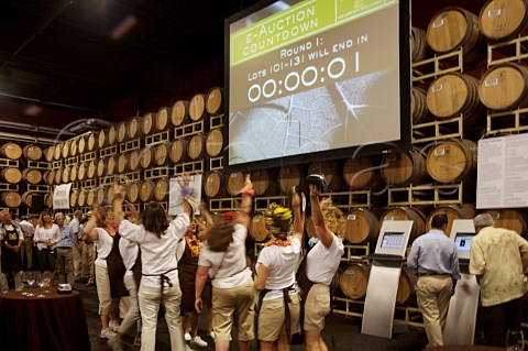 Final second of online bidding at Napa Valley Wine Auction 2008 held at Heitz Wine Cellars California