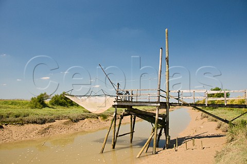 Carrelet used for shrimp fishing on a small inlet to the Gironde  CharenteMaritime France