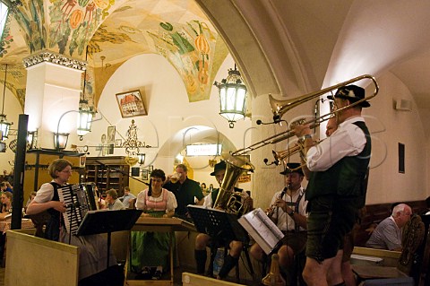 Brass band playing inside the Hofbruhaus Munich Germany