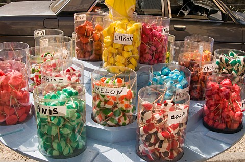 Lollipops on sale at the Sunday market in LIslesurlaSorgue Vaucluse Provence France