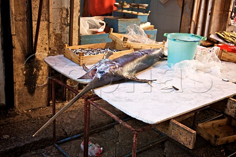 Swordfish on a stall at the Vucceria Palermo Sicily