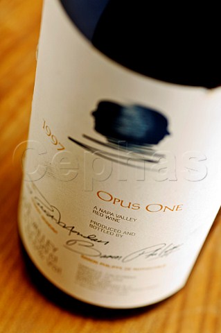Detail of a bottle of Opus One 1997 Oakville Napa Valley California