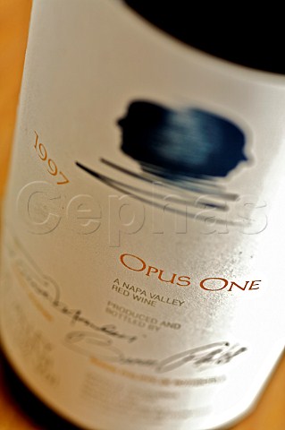 Detail of a bottle of Opus One 1997 Oakville Napa Valley California