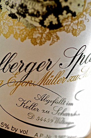 Detail of a bottle of Scharzhofberger Riesling Egon Mller Winery Wiltingen Germany MoselSaarRuwer