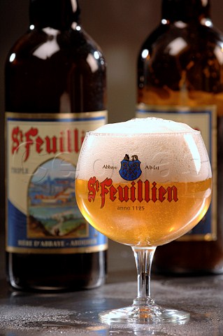 Glass of St Feuillien Belgian beer