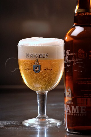 Glass of Ename Belgian beer