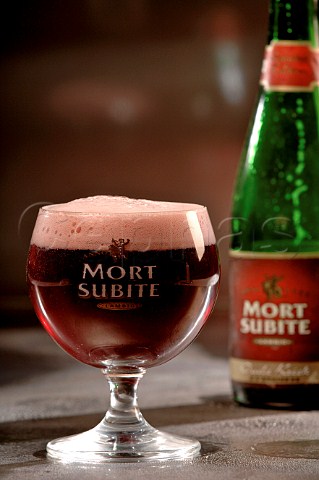 Glass of Mort Subite Belgian beer