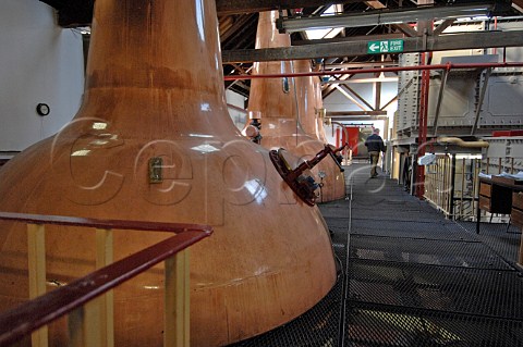 Copper pot stills at Glen Grant Distillery Speyside Scotland