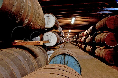 Barrels in warehouse at Glen Grant Distillery Speyside Scotland