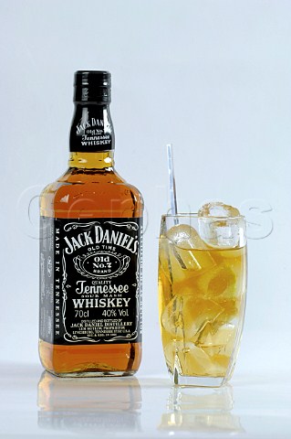 Glass of Jack Daniels Tennessee Whiskey on the rocks
