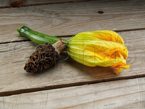 Courgette flower and Morel mushroom