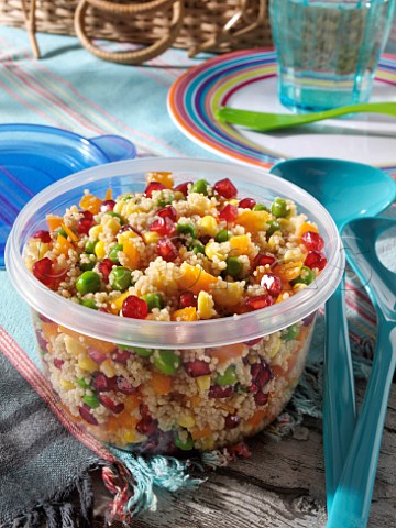 Couscous salad in a picnic container