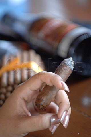 Hand holding cigar Havana Cuba