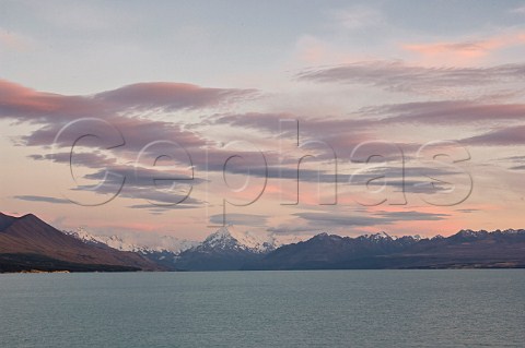 Dramatic clouds over Mt Cook and Lake Pukaki South Island New Zealand