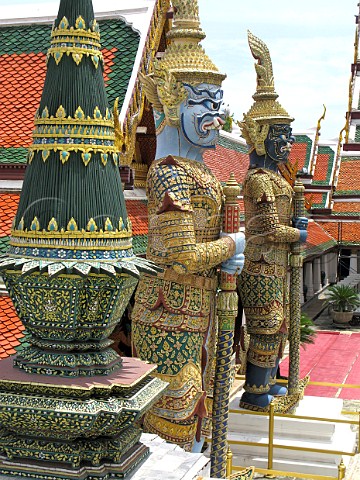 Statues in Wat Phra Kaeo Temple of the Emerald Buddha Grand Palace Bangkok Thailand