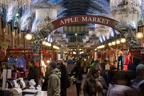 Christmas shopping in the Apple Market at Covent Garden London