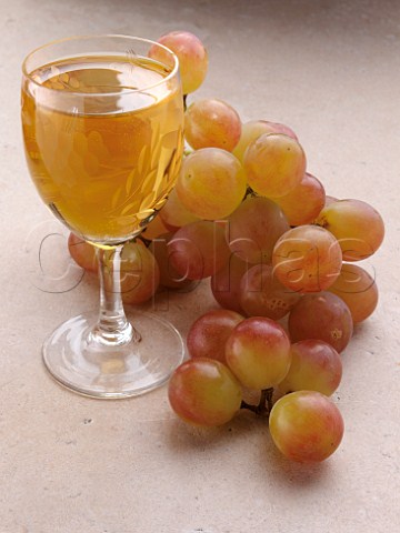 Muscat grapes with a glass of wine