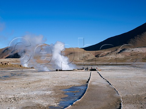 Tourists viewing the Tatio Geysers in the Atacama Desert Chile
