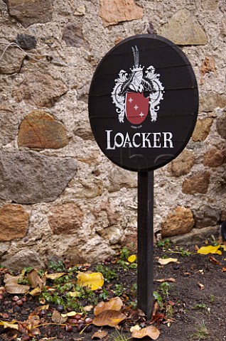 Sign at entrance to the Schwarhof estate of Loacker near Bolzano Alto Adige Italy    Santa Maddalena Classico