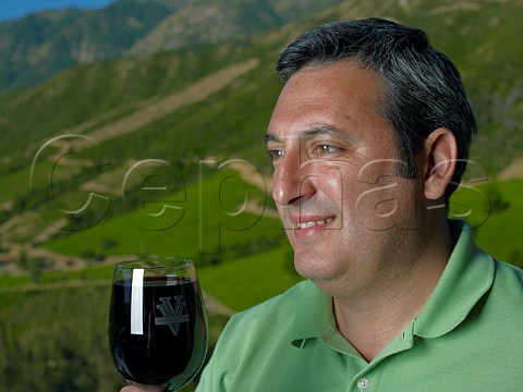 Felipe Tosso winemaker at Vina Ventisquero with a glass of Carmenre  Apalta Colchagua Valley Chile