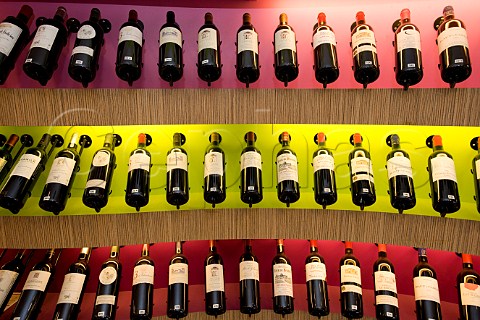 Display of bottles at LEssentiel wine shop and caf Saintmilion Gironde France  Stmilion  Bordeaux