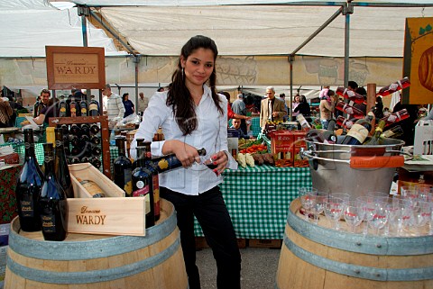 Wine tasting at the Domaine Wardy stand at Saifi village fair Beirut Lebanon