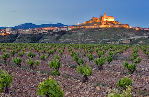 Village of San Vicente de la Sonsierra viewed over vineyard at dusk  La Rioja Spain  Rioja Alta