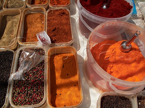 Spices for sale on market stall El Bosque Sierra de Cdiz Andaluca Spain