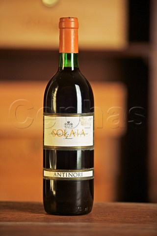 Bottle of the first vintage of Antinori Solaia 1979 in the archive cellar at Villa Tignanello Montefiridolfi Tuscany Italy