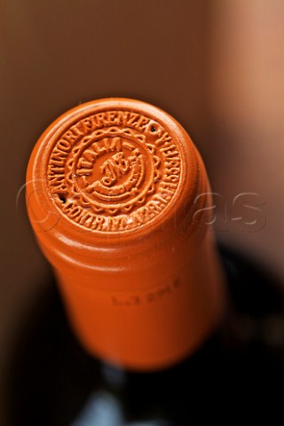 Capsule on bottle of Antinori Solaia  Tuscany Italy