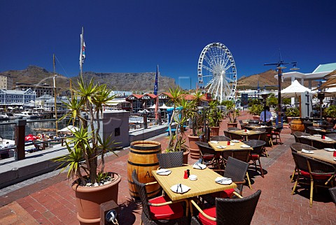 VA Waterfront restaurant with the Wheel of Excellence and Table Mountain beyond  Cape Town Western Cape South Africa