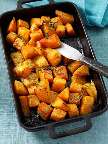 Butternut squash chunks baked with thyme