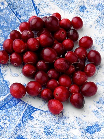Ripe cranberries on an antique plate