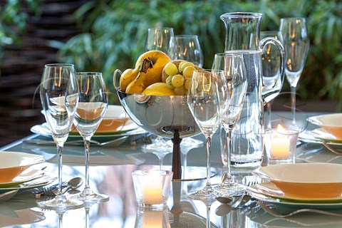 Table laid for dinner in a garden
