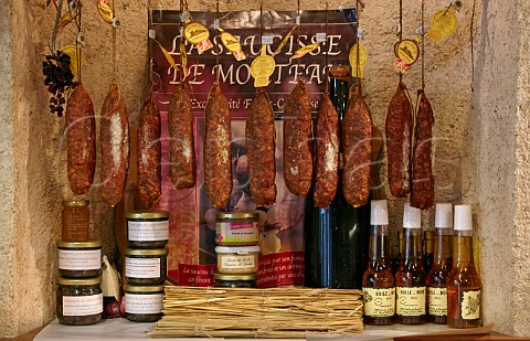 Saucisse de Morteau and other local produce on sale in La Cave de Comt Arbois Jura France