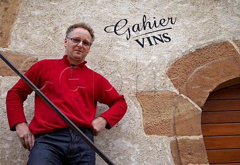 Michel Gahier on the steps of his winery in MontignylsArsures Near Arbois Jura France