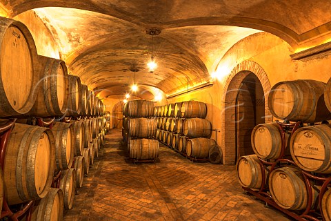 Barrel cellar of La Montina Monticelli Brusati Franciacorta Lombardy Italy Franciacorta