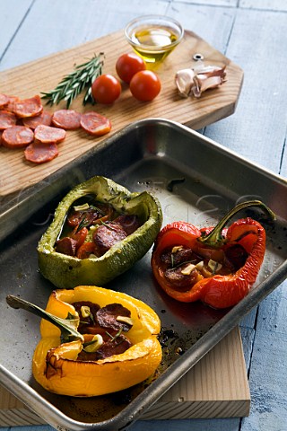 Roasted peppers with tomato and chorizo