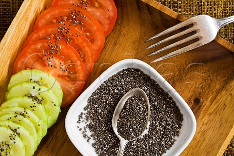Chia seeds with cucumber and tomato salad