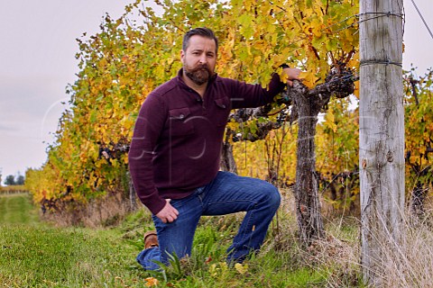 Chris Blosser with autumnal Cabernet Sauvignon vines Breaux Vineyards Purcellville Virginia USA